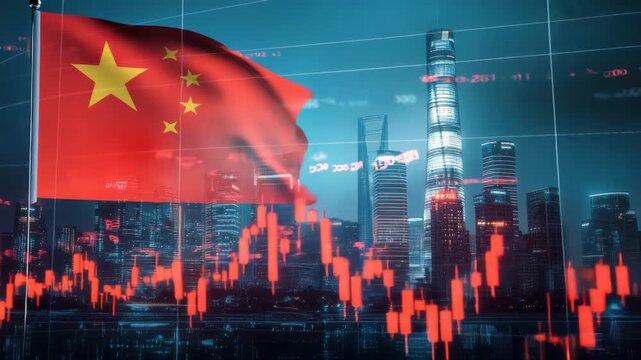 Stock market trends in China with urban backdrop 