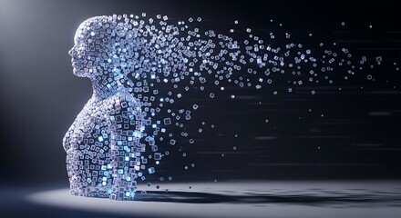 AI Human Profile Dissolving in Digital Data Cubes