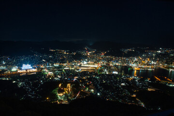 Naklejka premium A view of the night scene from Inasa-yama viewpoint. Nagasaki, Japan 
