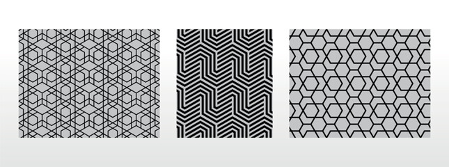 Geometric set of seamless black and gray patterns. Simple vector graphics