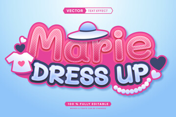 Text effect editable 3d gaming marie dress up cartoon font style