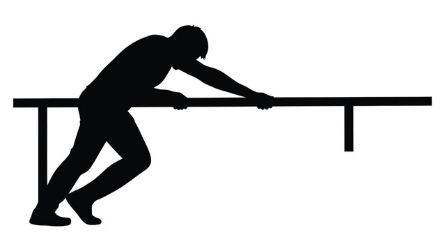 Silhouette of a determined athlete performing an intense parallel bar exercise for strength and fitness training