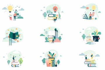 Fototapeta premium Colorful illustrations depicting concepts of learning ideas and growth