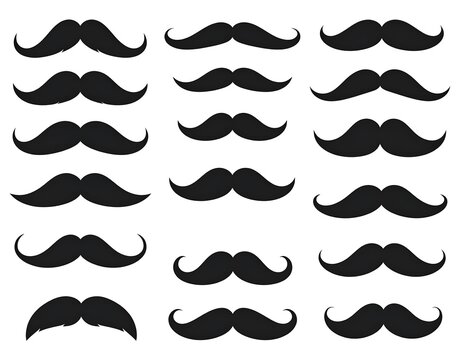 Black moustache silhouettes, varying styles, arranged symmetrically on a white background
