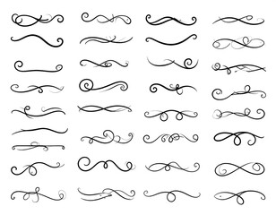 Obraz premium Black ornate swirly design dividers in multiple styles on a white background