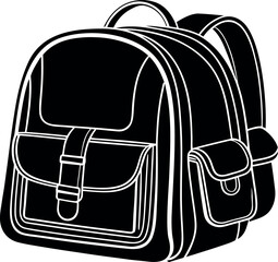 Black School Backpack Bag Icon Isolated on White Background