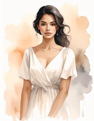 クラシカルな淑女の水彩人物ポートレート｜上品で落ち着いた女性イラスト
Classic Lady Watercolor Portrait &ndash; Elegant Vintage Style Female Illustration