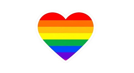 A rainbow-colored heart graphic, showcasing the LGBTQ+ pride flag, centered on a white backdrop