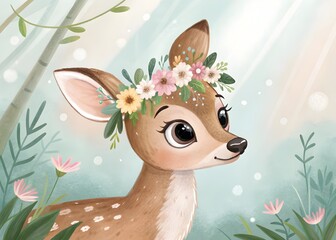 Cute Baby Deer Character Illustration with Big Eyes &ndash; Forest Animal Mascot Design