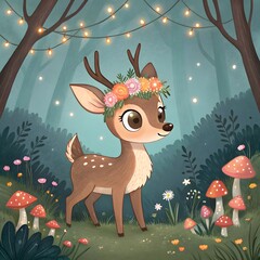 Cute Baby Deer Character Illustration with Big Eyes &ndash; Forest Animal Mascot Design