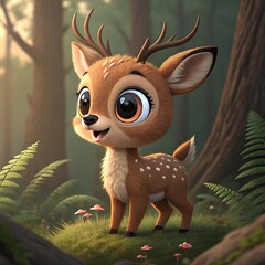 Cute Baby Deer Character Illustration with Big Eyes &ndash; Forest Animal Mascot Design