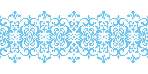 Wallpaper in the style of Baroque. White and blue floral ornament. Modern vector background. Graphic pattern for fabric, wallpaper, packaging. Ornate Damask flower illustration