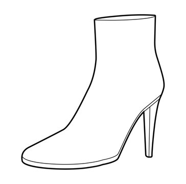 Slim stiletto platform boot women single line pair. Extended shaft with thin heel for cold, modern aesthetic. Technical fashion illustration CAD mockup clean vector men unisex isolated classic style