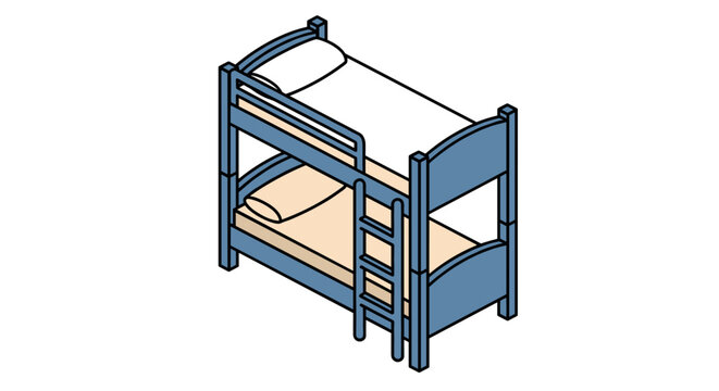 Blue Double Bunk Bed Illustration.