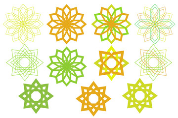 Set of Abstract Geometric Star Shapes and Floral Motifs, ramadan and eid al fitr themes