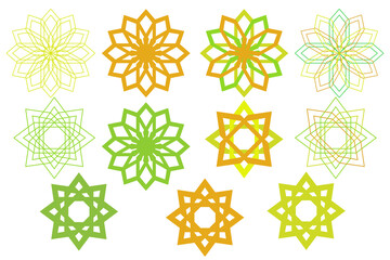 Set of Abstract Geometric Star Shapes and Floral Motifs, ramadan and eid al fitr themes