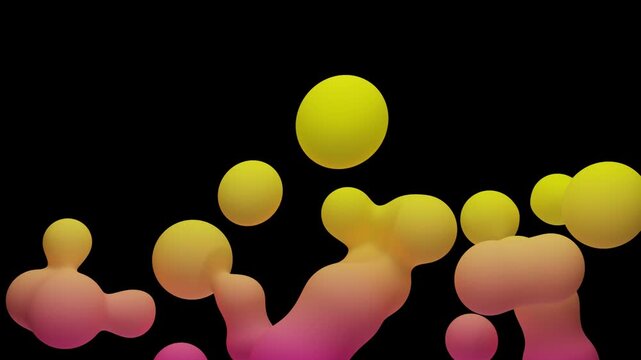 bstract liquid organic blobs floating on black background, 3D colorful metaballs motion