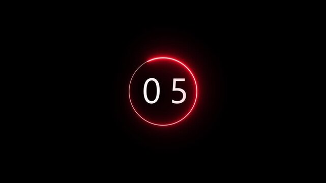 53 Second counting timer animation. Counting timer number with neon circle animation.