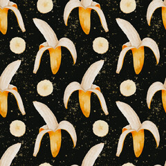 Vibrant Watercolor Depiction Of Peeled Banana With Slices For Healthy Snack Advertising And Packaging Design