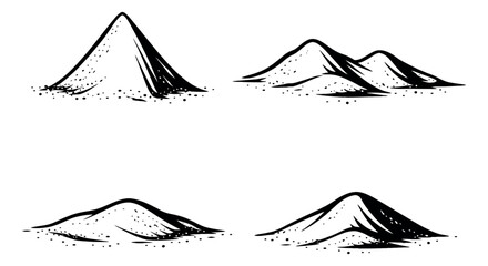 Hand drawn line art dirt piles set featuring various small mounds for construction and gardening designs