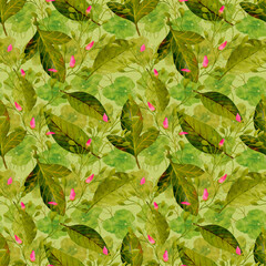 Watercolor Leaf And Flower Pattern, Seamless Botanical Pattern With Delicate Watercolor Floral Details
