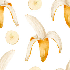 Vibrant Watercolor Depiction Of Peeled Banana With Slices For Healthy Snack Advertising And Packaging Design