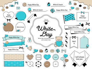 線で描いたホワイトデーのシンプルなあしらい・フレームセット