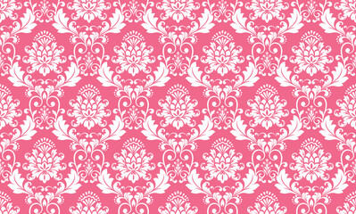 Obraz premium Floral pattern. Seamless vector background. Vintage wallpaper in the Baroque style. White and pink ornament for fabric, wallpaper, packaging. Ornate Damask flower illustration