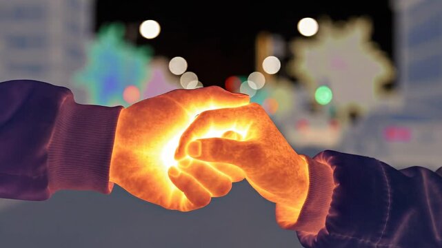 Hands shaking with abstract heat map effect for conceptual design