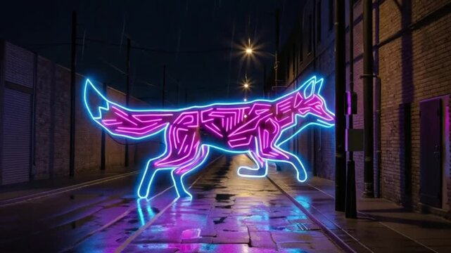 A stylized animal silhouette, outlined and filled with neon