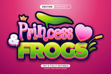 Text effect editable 3d gaming princess frogs cartoon font style