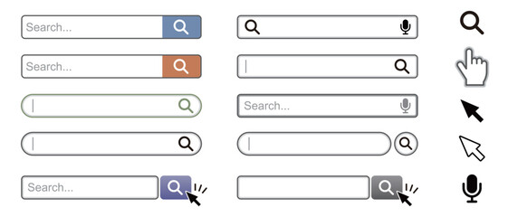 ウェブサイトやアプリのUI設計に使えるシンプルな検索バーのベクターイラストセット