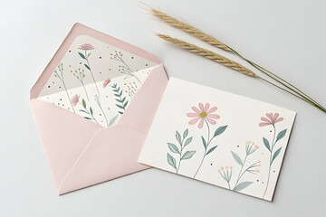 Minimal pastel envelope with matching card, isolated for invitation and stationery design.