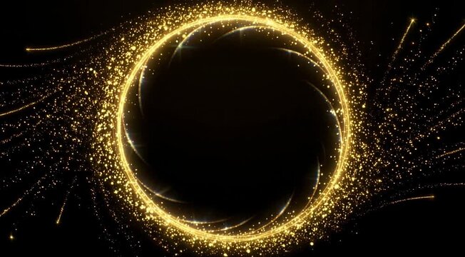 A video captures a mesmerizing solar eclipse with a golden glow on a dark background