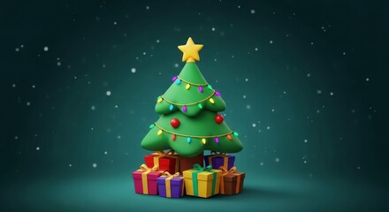 Obraz premium Christmas tree with colorful presents and star on top