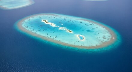 Aerial View of Maldives Tropical Island with Turquoise Lagoon and Coral Reef