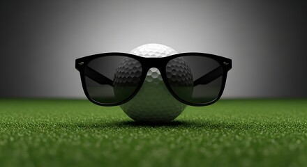 Golf Ball with Sunglasses on Green Grass, Conceptual Sport Image.