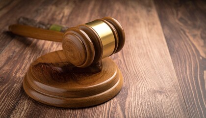 Obraz premium A wooden gavel resting on a wooden surface, symbolizing justice and legal proceedings