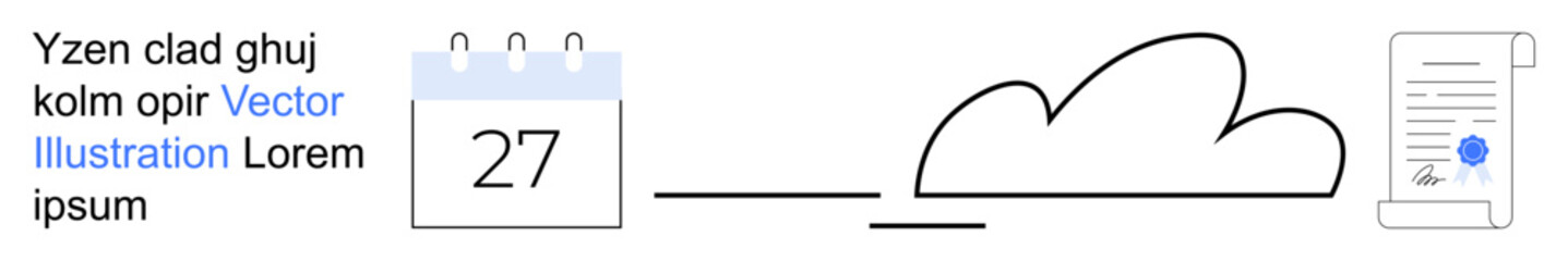 Data organization, cloud storage, electronic signature, file upload, task management, deadlines. A calendar, cloud icon and signed document. Cloud storage and data organization concept