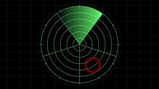 Radar screen scanning detection technology navigation sonar displaying potential targets and sweep, useful for visualising tracking systems.