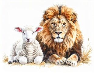 Lion and Lamb Together Symbolizing Peace and Harmony.