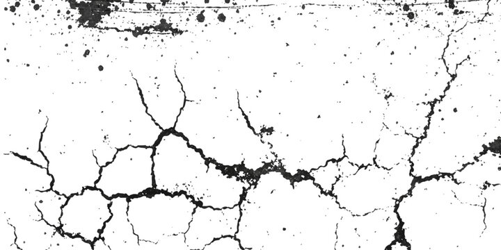 Grunge black ink splat and paint splatter design featuring a dirty textured brush stroke pattern on a white wall background illustration with an artistic cracked paper border