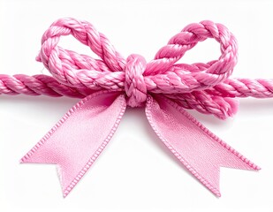 Pink Rope and Ribbon Bow on White Background.
