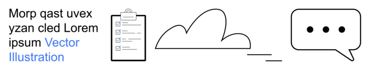 Data organization, cloud storage, communication tools, task management, information sharing, project collaboration. A checklist, cloud and chat bubble in minimal design. Data organization and cloud © robu_s