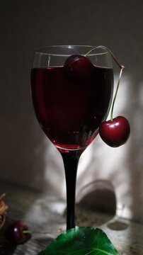 Ginja de Obidos, traditional sour cherry liquor. Homemade tincture of red cherry.  Early richmond cherry.  