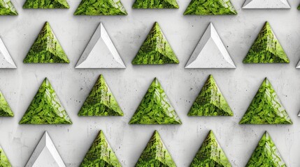Green Moss Covered Triangular Decorative Wall Panels in Modern Interior Design