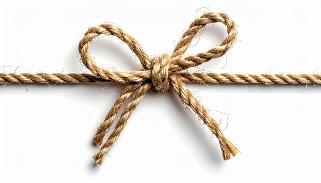 Natural Jute Twine Bow on White Background.