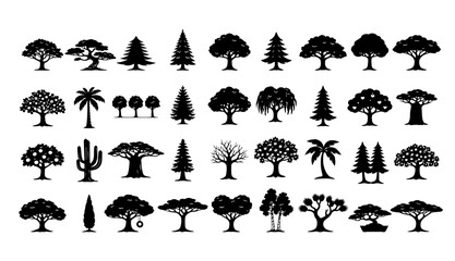 Fototapeta premium Tree Silhouettes Icon Set - Black Vector Forest and Nature Symbols Collection