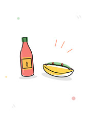 Minimal hand drawn bottle and food illustration in soft pastel style isolated on clean background for branding social media posters prints modern decor websites and mobile apps with playful simple eas