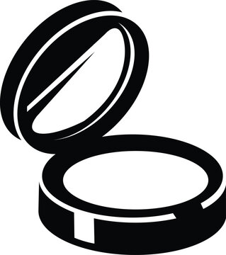 Open makeup compact powder icon silhouette isolated on white for beauty and cosmetics product design